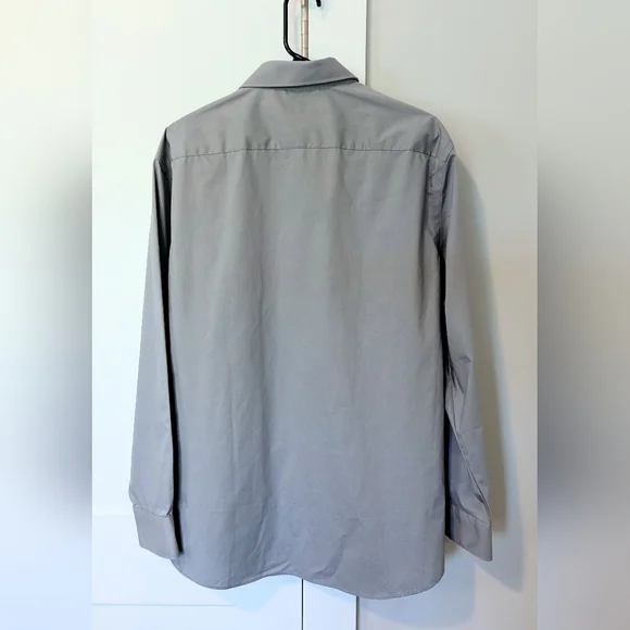 Haggar men's dress shirt slim fit grey gray wrinkle resistant size 17 - 17.5 EUC - Picture 3 of 4